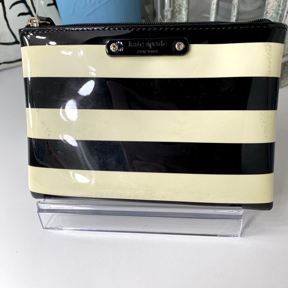 NWT Kate Spade black striped pouch